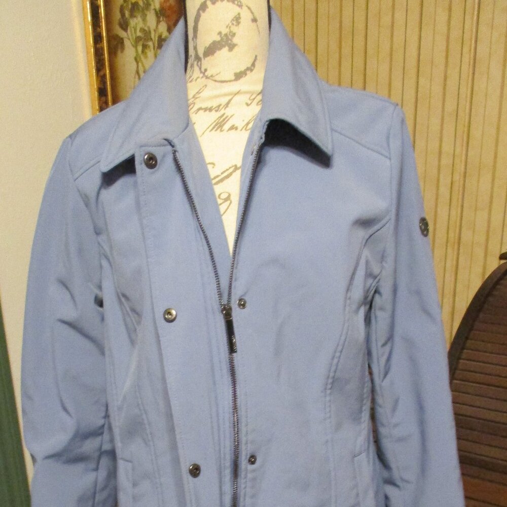 Calvin Klein Women's Light Blue Lined Zip/Snap Trench Coat with Detachable Hood